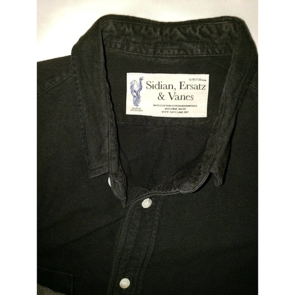 Sidian, Ersatz & Vanes Black Gray Button Down Heavy Cotton Shirt Size Small - Picture 2 of 5